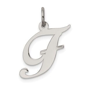 Sterling Silver, Ella Collection Medium Fancy Script Initial F Pendant